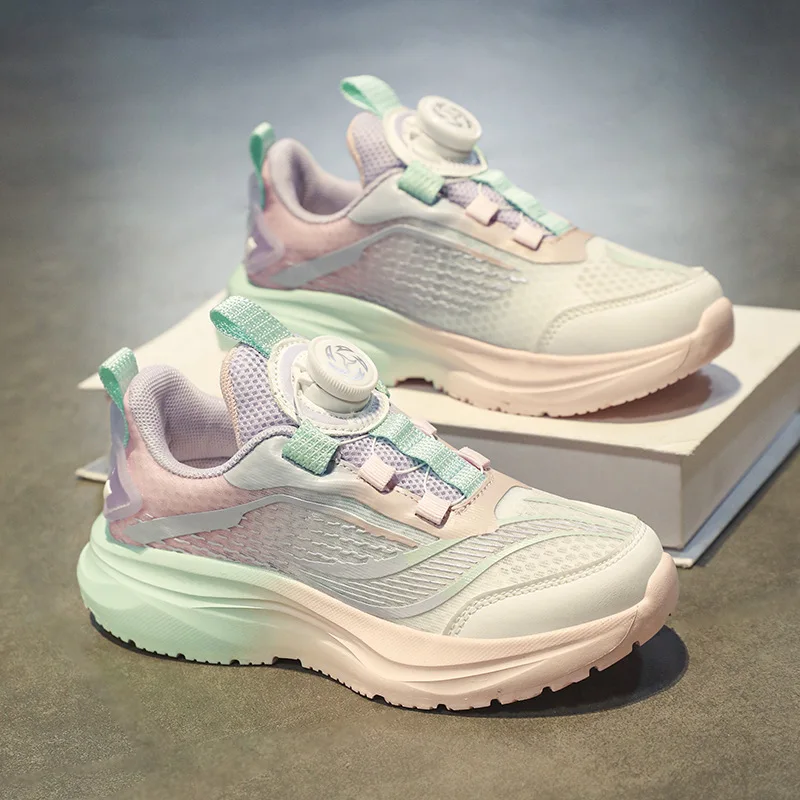 Kids Sneaker 2026 Summer New Arrival Kids Fly Woven Sneakers Rotating Buckle Design, Breathable Mesh Upper Fashion Sports Shoes