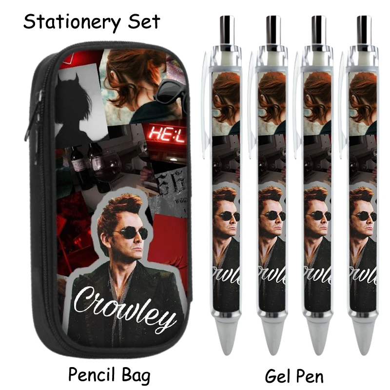 

Good Omens Demon Crowley Devil TV Show Gel Pen Fashion Stationery Set Pencil Cases Canvas Cosmetic Bag Caneta School Supplies