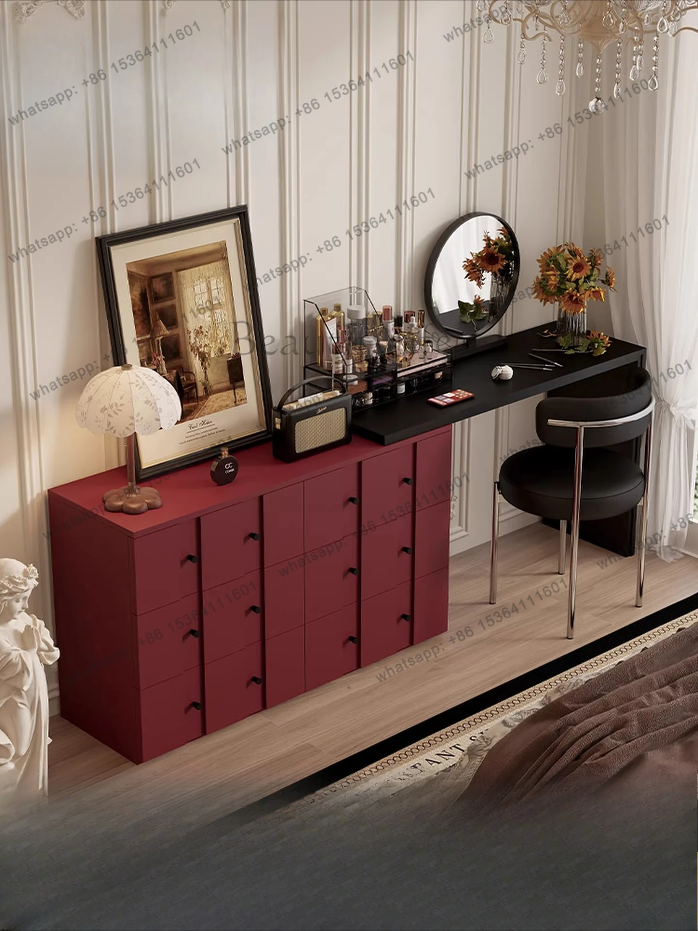Vintage style dresser retractable bedroom bed end storage chest of drawers