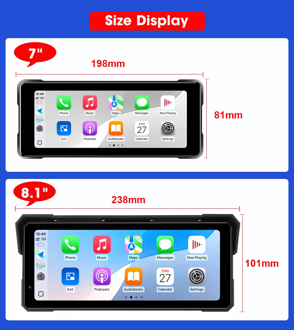 7/8,1 Zoll Motorrad 4K DVR Tragbare WIFI Moto Navigation GPS für Drahtlose Carplay Android Auto IPX7 Wasserdicht Bildschirm Dual BT – Detail 1
