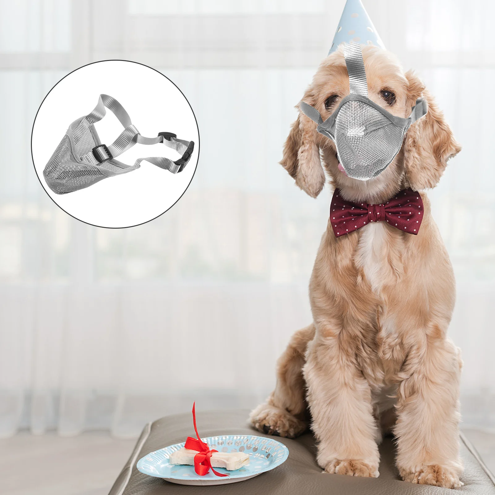 

Dog Muzzle for Large Breeds Breathable Mesh Grey XS Anti Barking Soft Portable Dog Training Supplies Pet Accessories