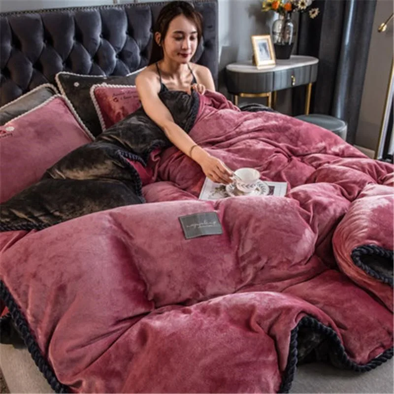 Luxury Magic Velvet Duvet Cover Winter Warm One Piece Flannel Thicken Bed Quilt Cover Plush Bedding Cover(no pillowcase sheet)