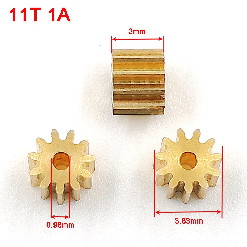

11T 1A 0.3M Copper Pinion OD=3.9mm Hole 0.98mm 11 Teeth Small Metal Gear DIY Repair Toy Aircraft Parts 111A