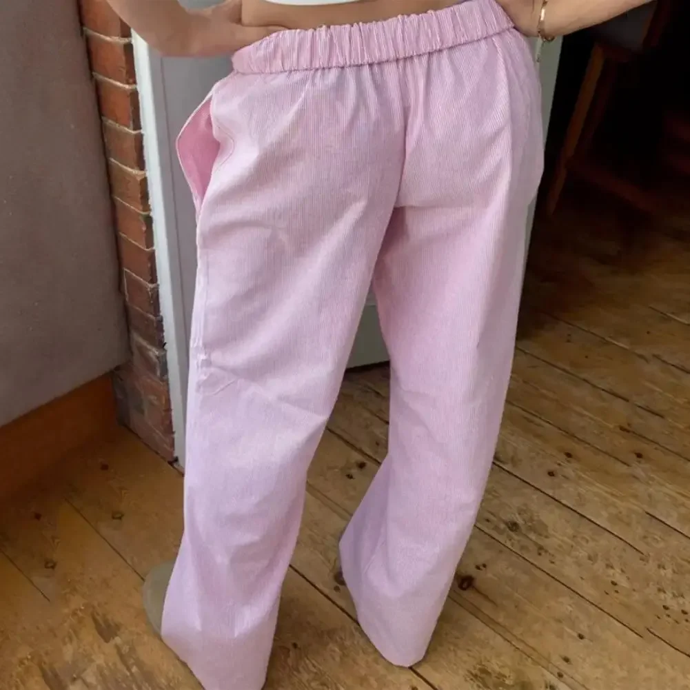 Pantalones holgados de pierna ancha para mujer, pantalón informal con estilo, con bolsillos de cintura elástica, ropa de calle