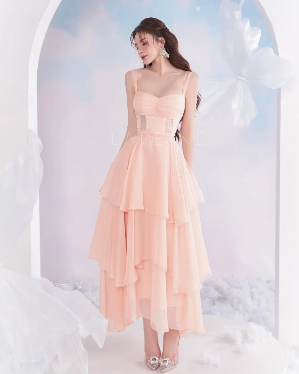 CustomizedExquisite Chiffon Tiered A-line Sweetheart Midi Dresses Prom Dresses Modern Style Pastrol Unisex Chinese Style Formal 