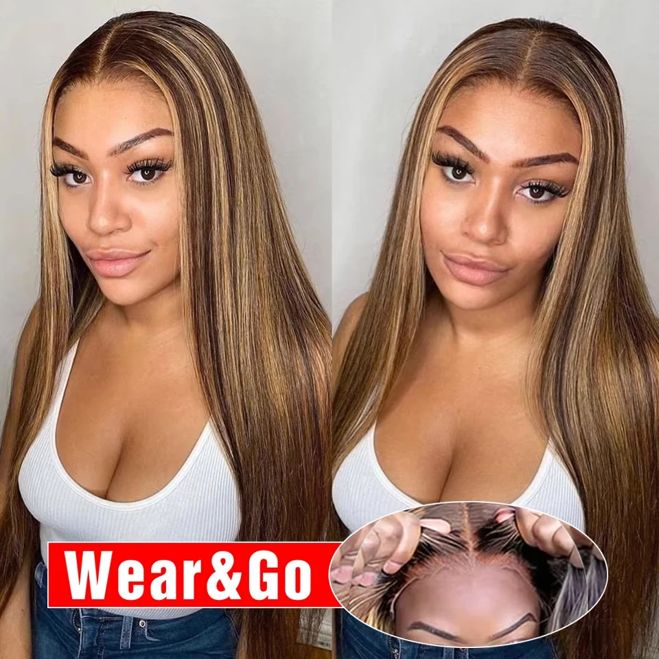 

Highlight Glueless Wig Human Hair Ready To Wear Pre Cut Straight Ombre Color 13x6 HD Lace Frontal Wigs For Women 200 250 Density