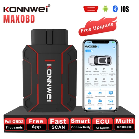 Диагностический Сканер KONNWEI MAXOBD Bluetooth 5.2 OBDII Для Полной Диагностики Автомобиля, Двигателя, ABS, Подушек Безопасн...