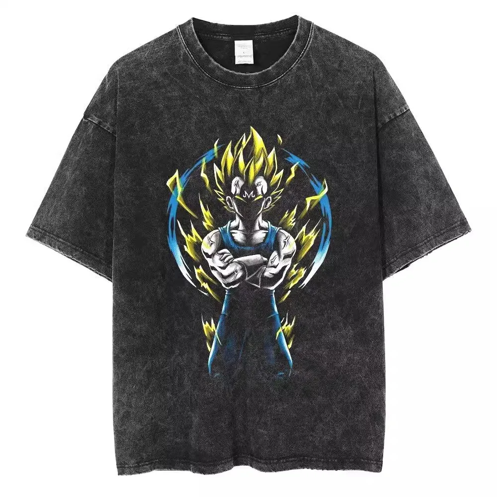 

Son Goku Dragon Ball Washed T Shirt Men Retro Cartoon Print Tee Casual Cotton Short Sleeve Anime T Shirt Streetwear Tops