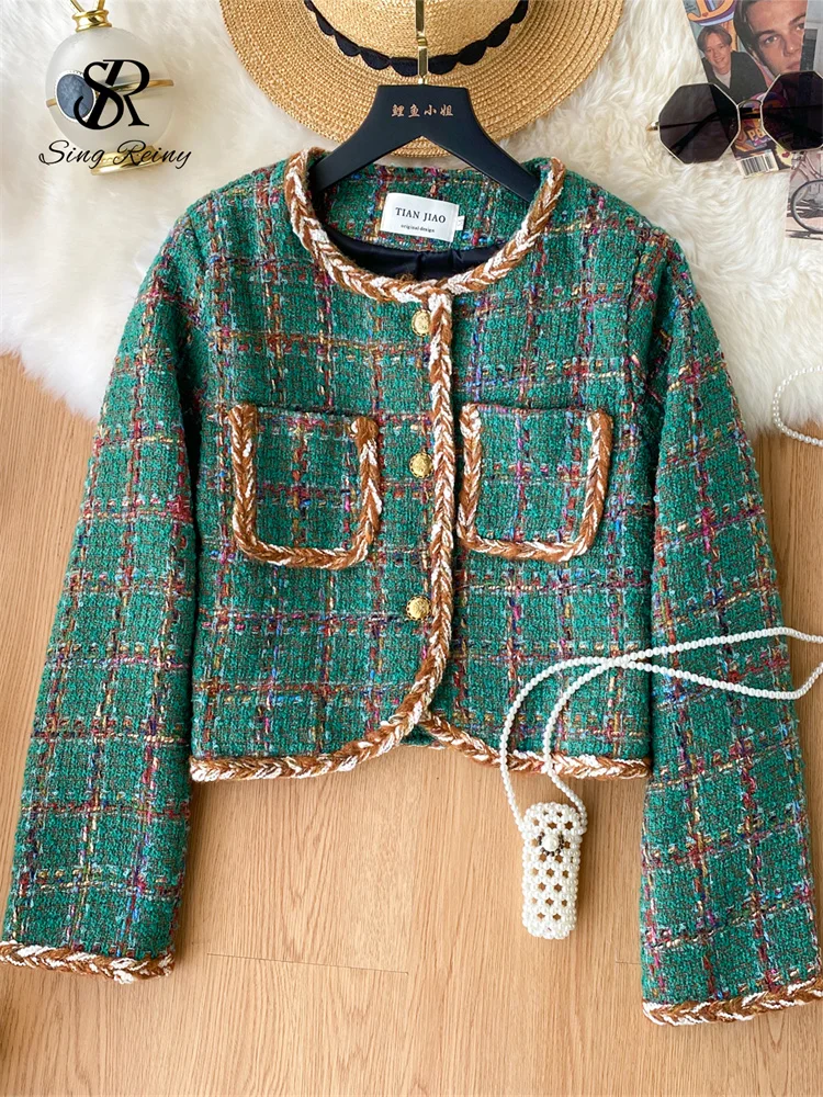 

BabYoung Autumn Korean Style Short Out Wear Ladies Long Sleeve Chic Houndstooth Jaket Fashion Quality Vintage Plaid Blazer Coat