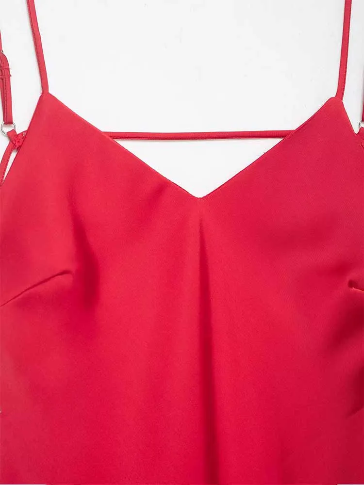 Nuovi arrivi invernali in stile europeo e americano, abbigliamento da donna alla moda, abito midi senza maniche in raso di seta con bretelle