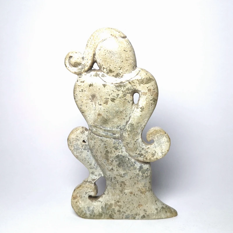 YIZHU CULTUER ART Size 11.2 × 6 cm Chinese Hetian Jade Carving liangzhu culture person Figurine Statue
