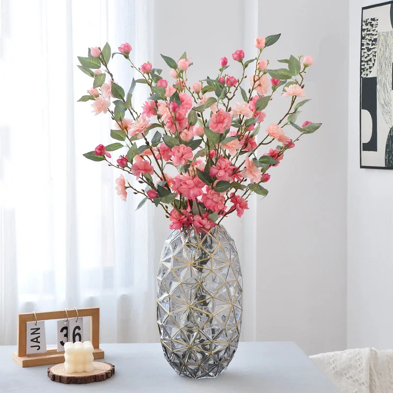 Pink Artificial Camellia Flower Single Stem with 2 Forks for Home Decor Holiday Parties Wedding Scenes Fake Flower Arrangement