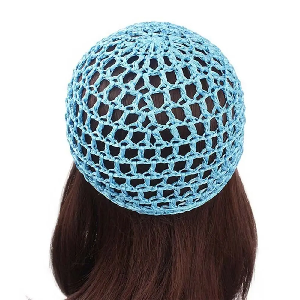 Solid Color Mesh Hair Net for Women Handmade Crochet Snood Hairnet Sleeping Night Cap Turbans Hair Accessories