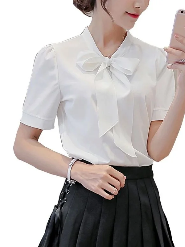 

Шифоновая женская деловая повседневная блузка Cleanfit Style A-Line с коротким рукавом из тонкой полиэстеровой ткани