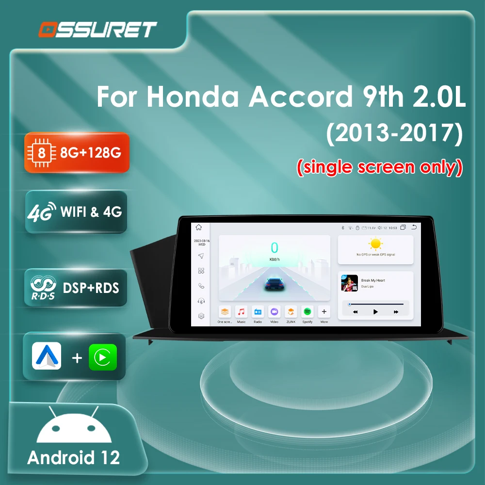 

Автомагнитола 10,33 дюймов, мультимедийный видеоплеер для Honda Accord 9 2.0L Android 12, головное устройство 7862 DSP 4G Carplay GPS navi Stereo Audio