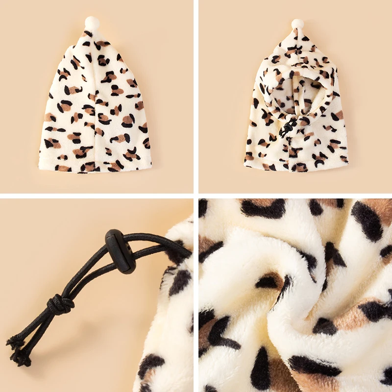 Fleece High Neck Dog Hat Winter Pet Accessories for Dogs Cats Windproof Warm Leopard Puppy Headgear gorro para perro