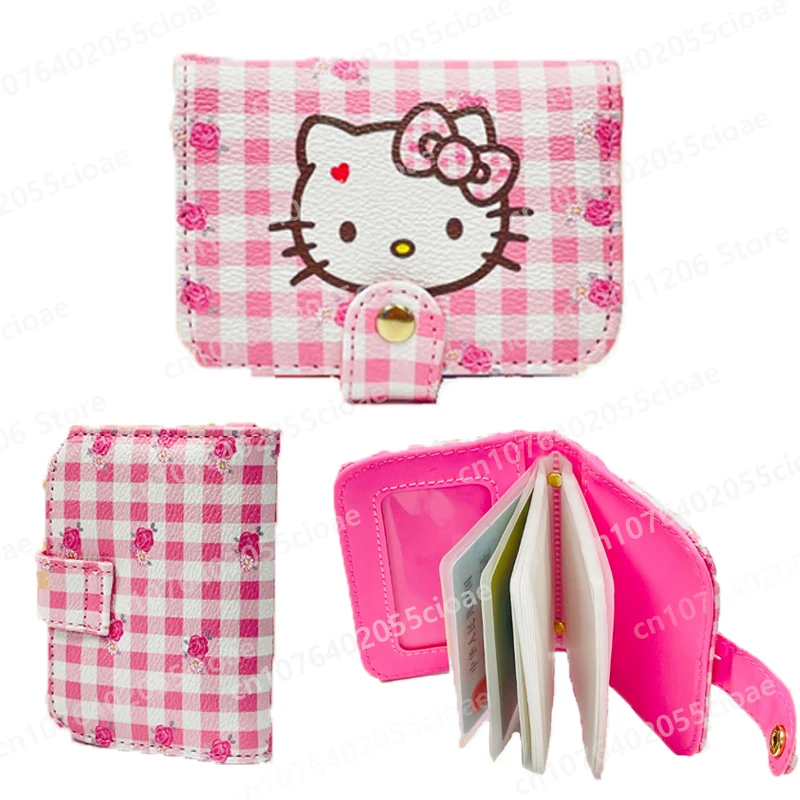 

Anime Pink Hellos Kittys Pattern Button Card Bag Multi-functional Student Card ID Card Storage Bag Student Girl Supplies