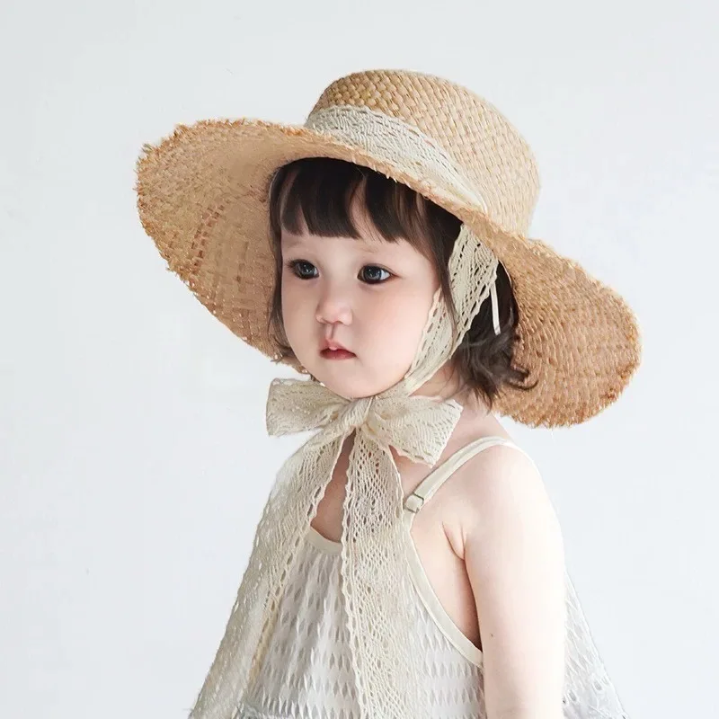 Sommerlicher dünner Raffia-Strohhut für Babymädchen, atmungsaktiver UV-Schutz, Outdoor-Strand-Sonnenhut – Detail 5