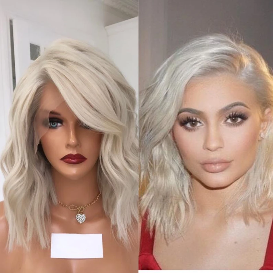 Short Bob 13x4 Platinum Blonde Lace Front Human Hair Wigs 180% Brazilian Hair Glueless Hd Transparent Natural Wave For Women