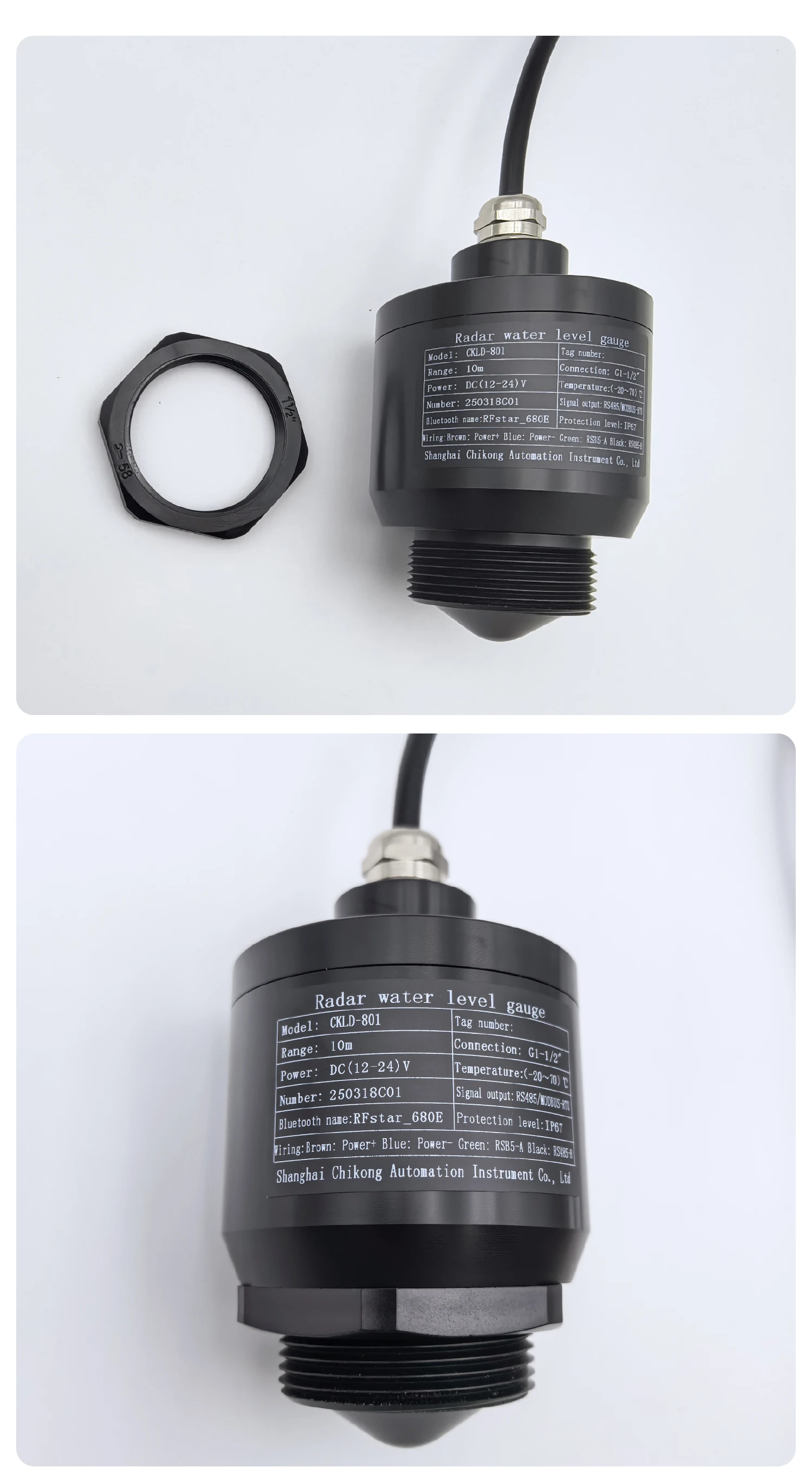 80GHz Radar Level Sensor Non Contact Water Level Meter RS485 4-20mA Stainless St