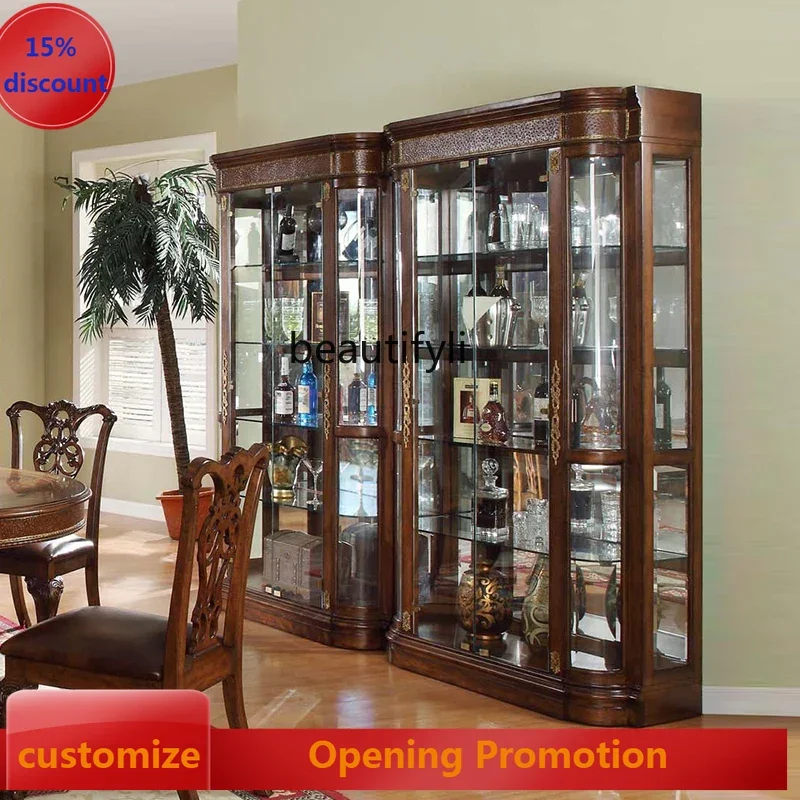 

ss8350 Европейский классический двухдверный винный шкаф Американский шкаф-витрина из цельного дерева стеклянный шкаф для хранения ювелирных изделий