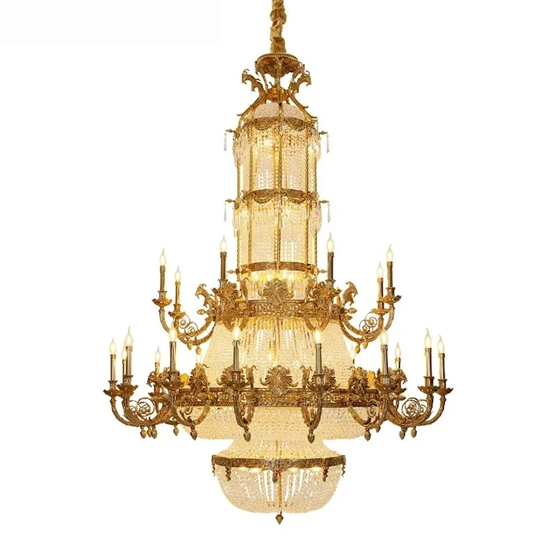 French Luxury Crystal Wedding Decor Brass Chandelier Hotel Lobby Banquet Hall Elegant Large Pendant Light