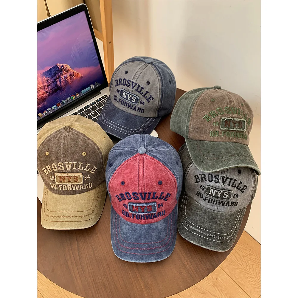 Women's Fashion And Versatile Soft Top Letter Washed Duck Tongue Caps Men's Tidal Current Wide Brim Cowboy Retro Baseball Hats