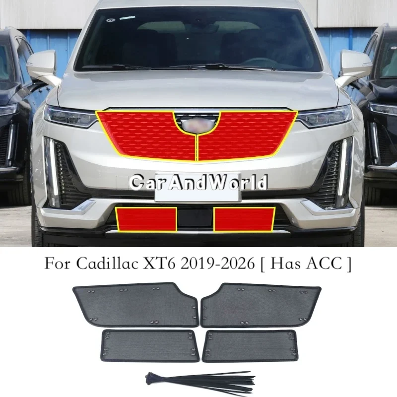 Stainless Middle Grilles Insert Screening Net Insect Protecte Guard Mesh Cover Trim Car Accessory For Cadillac XT6 2019-2026