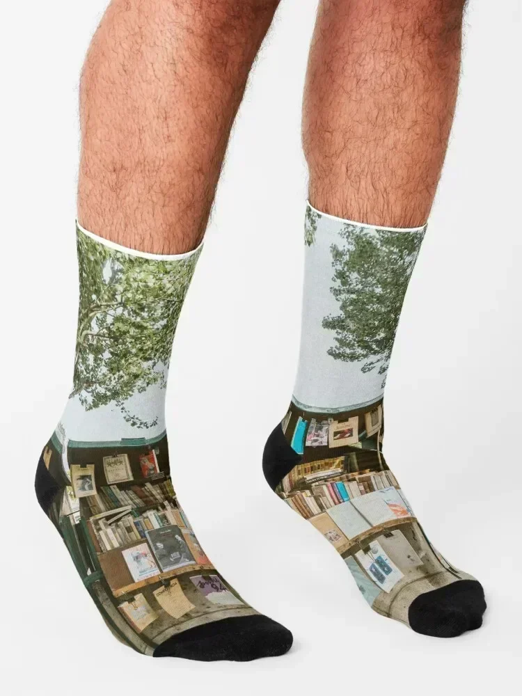 كشك بائع الكتاب يظهر على شوارع باريس جوارب زهرية مخصصة رياضية رائعة فاخرة للنساء للرجال