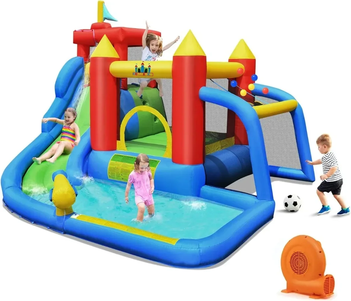 Inflatable Water Slide Waterslide Park Bounce House for Kids Outdoor Fun with Football Gate Water Slides Inflatables for Kids