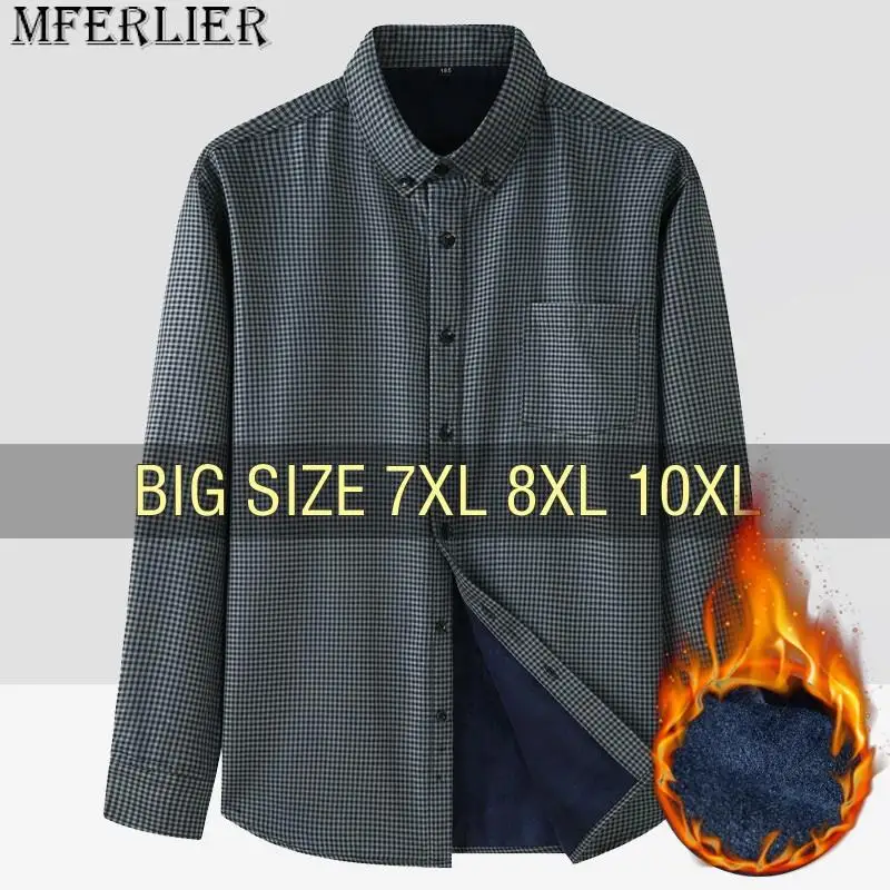 

Men Shirt Plaid Warm Fleece Long Sleeve 2023 Plus Size 6XL 7XL 8XL 10XL Oversize Formal Autumn Winter Flannel Thick High Quality