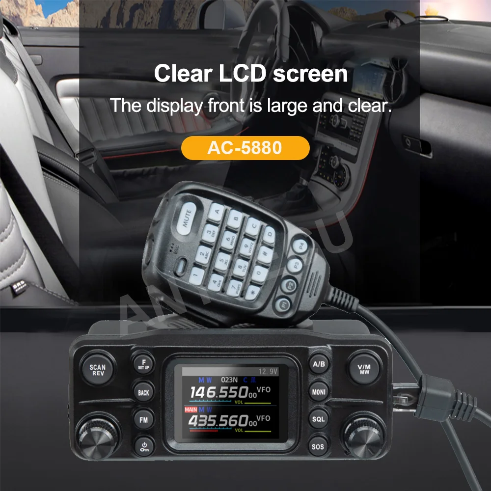 Anysecu AC-5880 50W Banda AM ad alta potenza Ricevi ricetrasmettitore da pannello staccabile Display HD 2.0 VHF UHF Radio mobile dual band