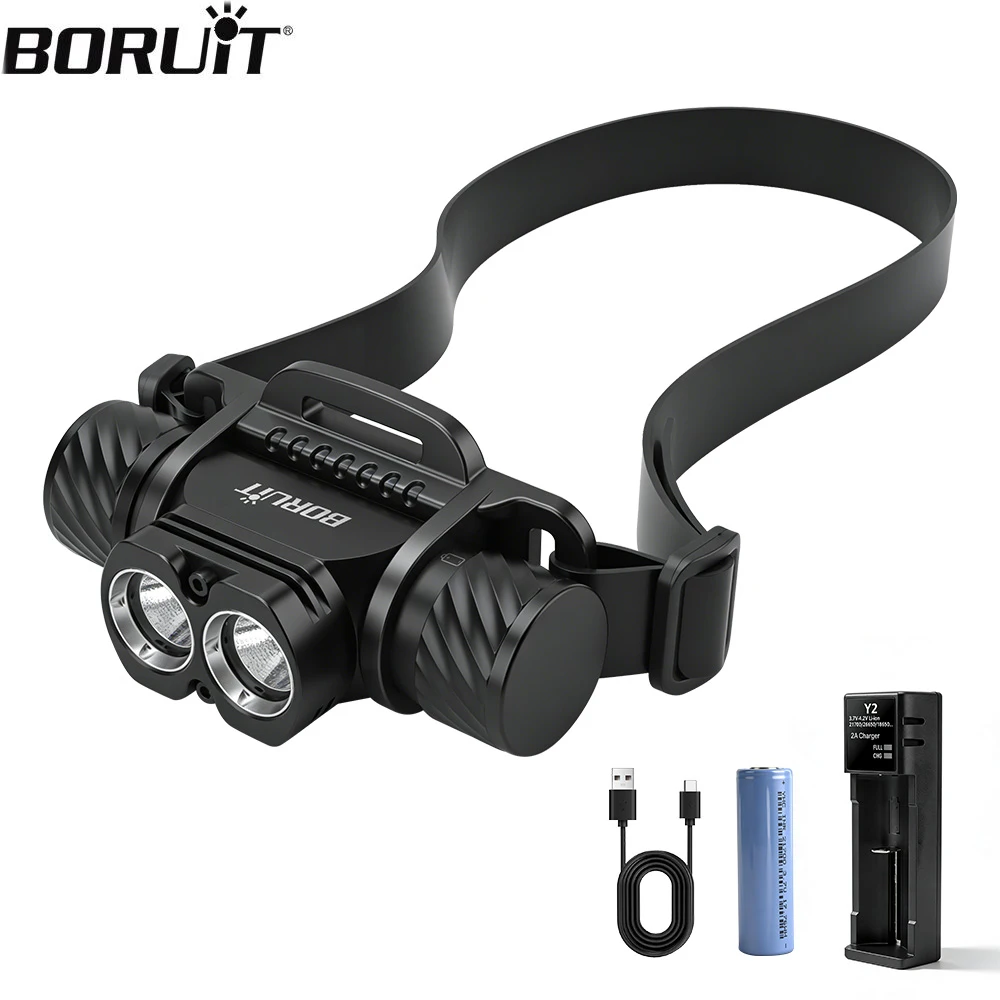 BORUiT Ultra Bright Underwater LED Diving Headlamp 1400LM SST40 60 Meters Scuba Diving Headlight IP68 Waterproof 21700 Battery