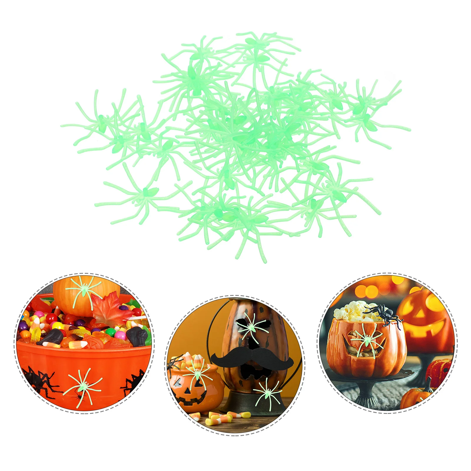 50 pezzi di ragni finti di Halloween che si illuminano al buio, oggetti di scena realistici e spaventosi per la decorazione del partito per la casa, il bar, la casa stregata