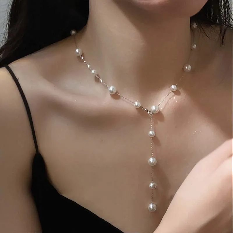 ネックレス SISE IMITATION PEARL NECKLACE 2025 New Fashion Imitation Pearl Tassel Pendant Necklace For Women