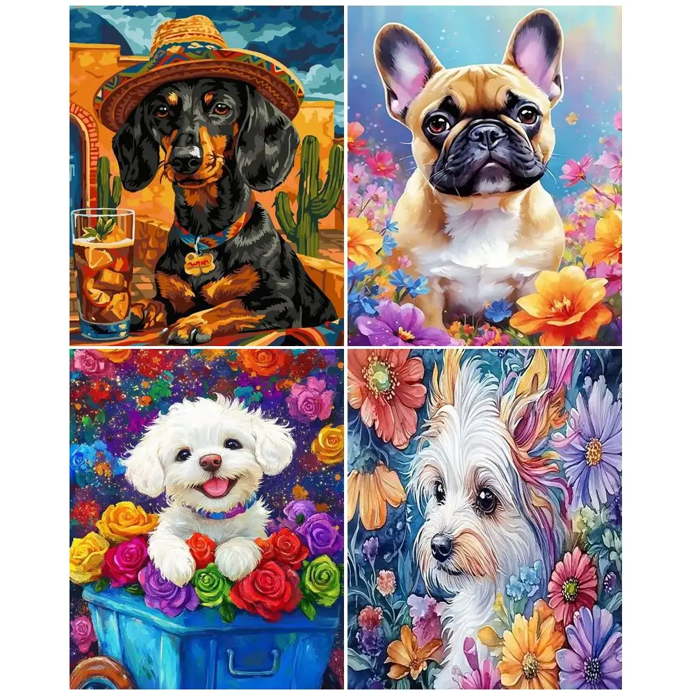 GATYZTORY Painting By Number Adults Oil Unframe Art Stuff Paint Pictures By Numbers Animals dogs Home Decor Arts Crafts Handwork