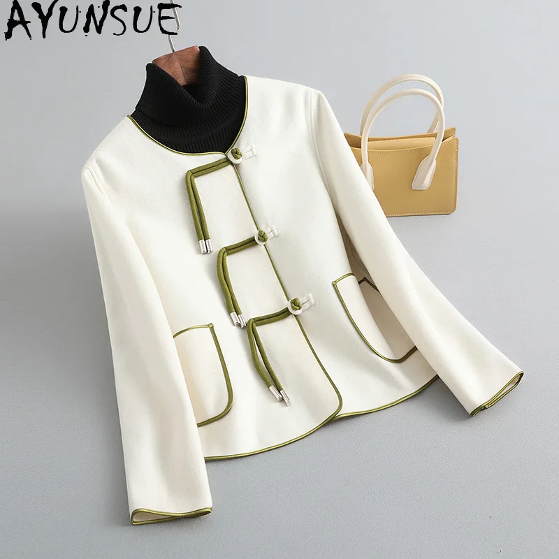 

AYUNSUE 100% Real Wool Coat Women Double-sided Woolen jacket 2025 Elegant coats for Woman Spring Autumn Clothes Пальто Женское
