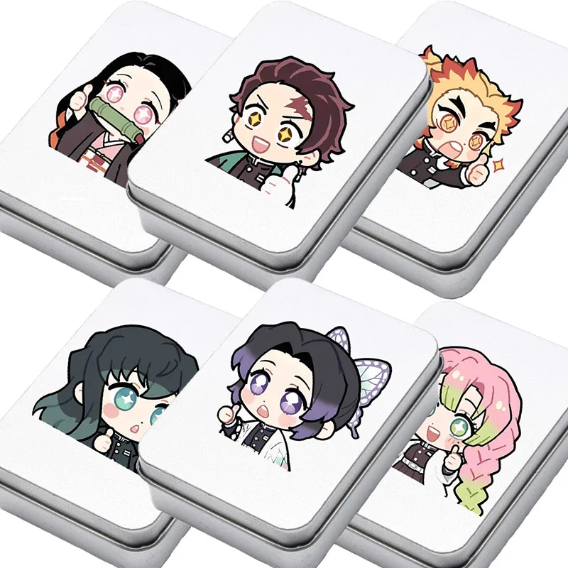 

Demon Slayer Storage Box Iron Kawaii Card Tanjirou Kanawo Nezuko Sticker Student Package Jewelry Protect Case Boy Birthday Gift