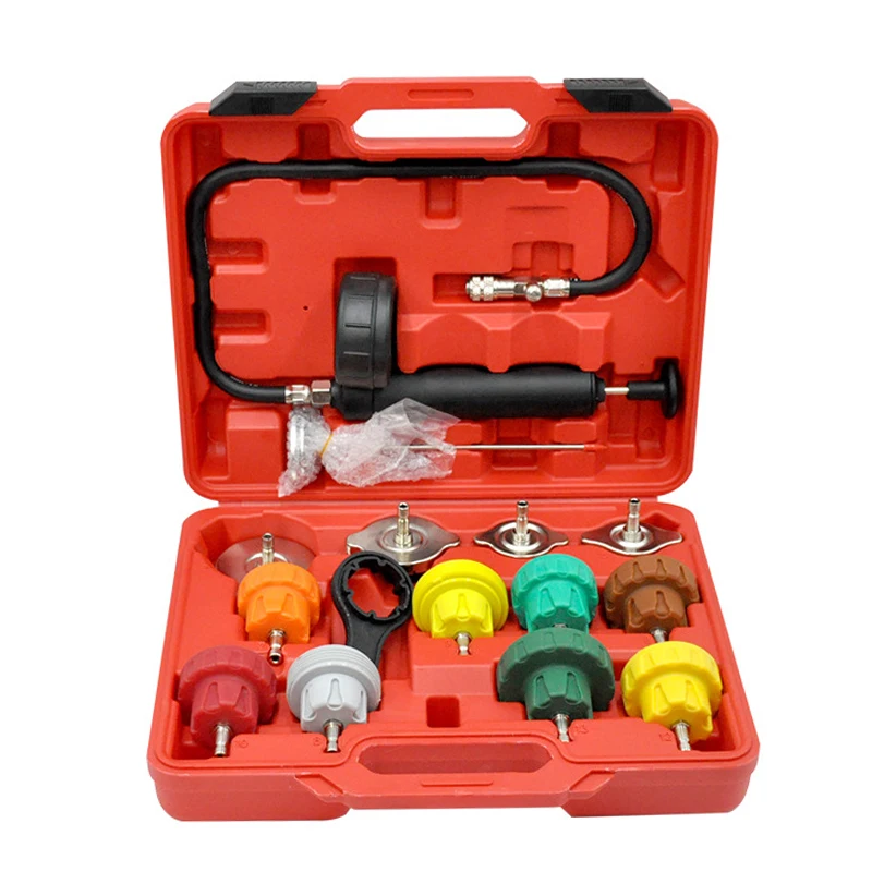 15Pcs Universal Radiator Pressure Tester Vacuum Type Cooling System Head Gasket Leak Test Tank Leak Detector Set