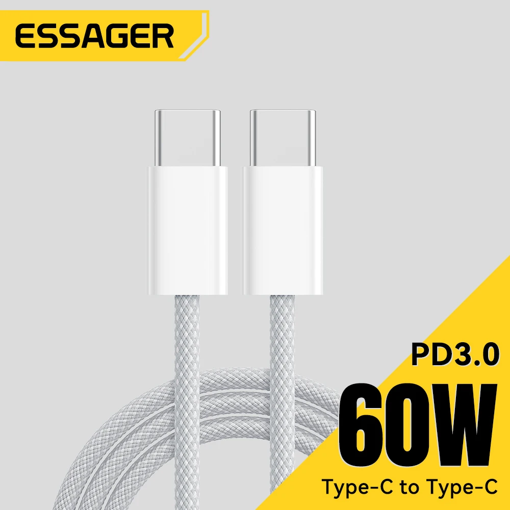 Essager 60W USB C Cable For iPhone 16 15 Plus Pro Max Xiaomi Type C Cable For Macbook Pro iPad PD Fast Charger Cord Type-C Cable