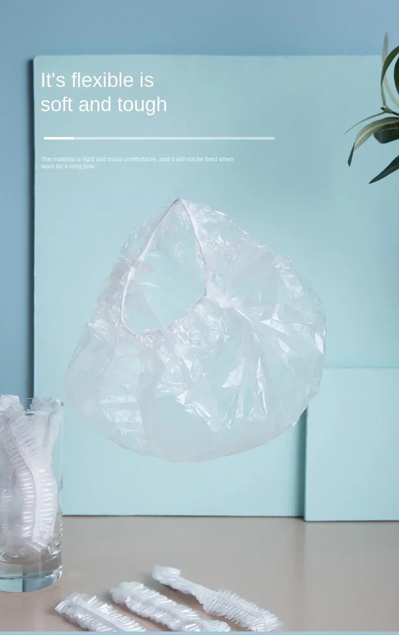 Haarfärbe-Einweg-Duschhauben 100 Stück/Set, wasserdichte Kopfbedeckung aus Kunststoff, rosa, für Spa, Salon, Hotel, Damen, elastische Haarkappe, Badezimmer – Detail 5