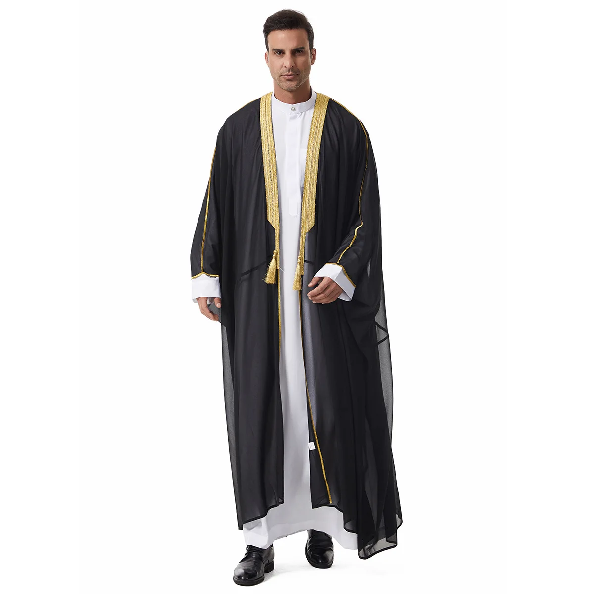 Abito da uomo Abiti musulmani Kimono Abiti Abaya larghi Manica lunga Chiffon ricamato Caftano Casual Formale Dubai Thobe Arabo