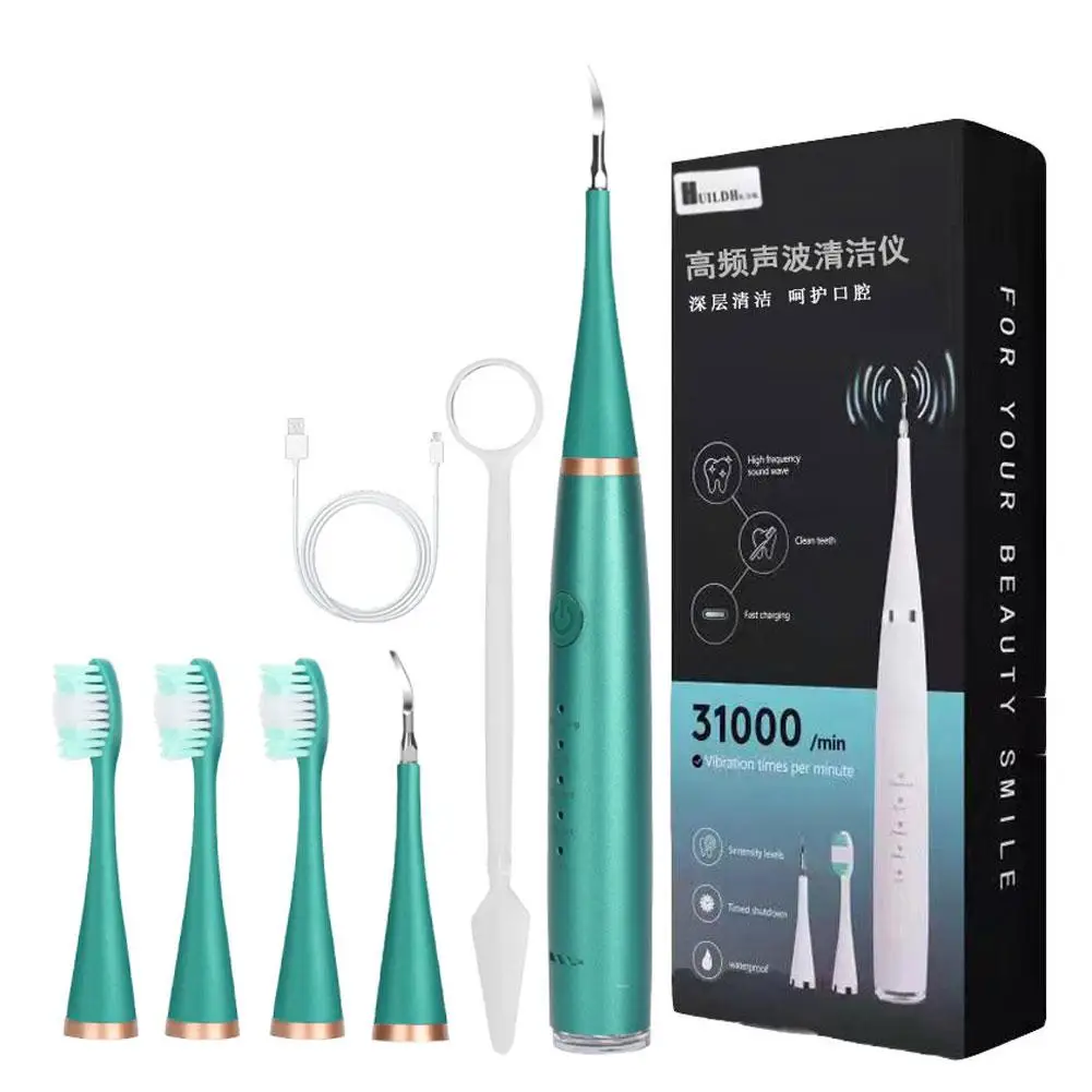 Limpador de dentes elétrico com cabeças substituíveis, branqueador dental, removedor de mancha, higiene bucal, placa tártaro, Z9h0