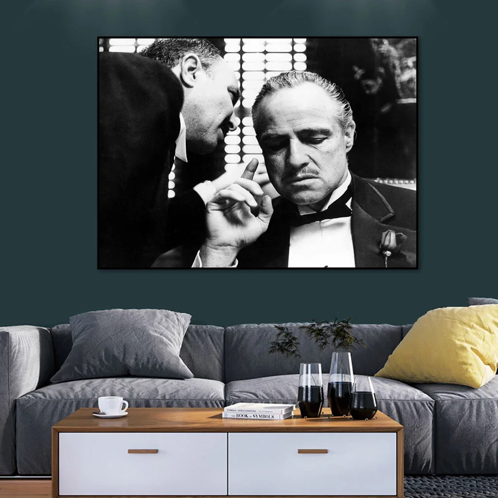 Classic Movie Gangster Godfather Canvas Painting Black White Character Poster Prints Wall Art Picture for Living Room Home Decor