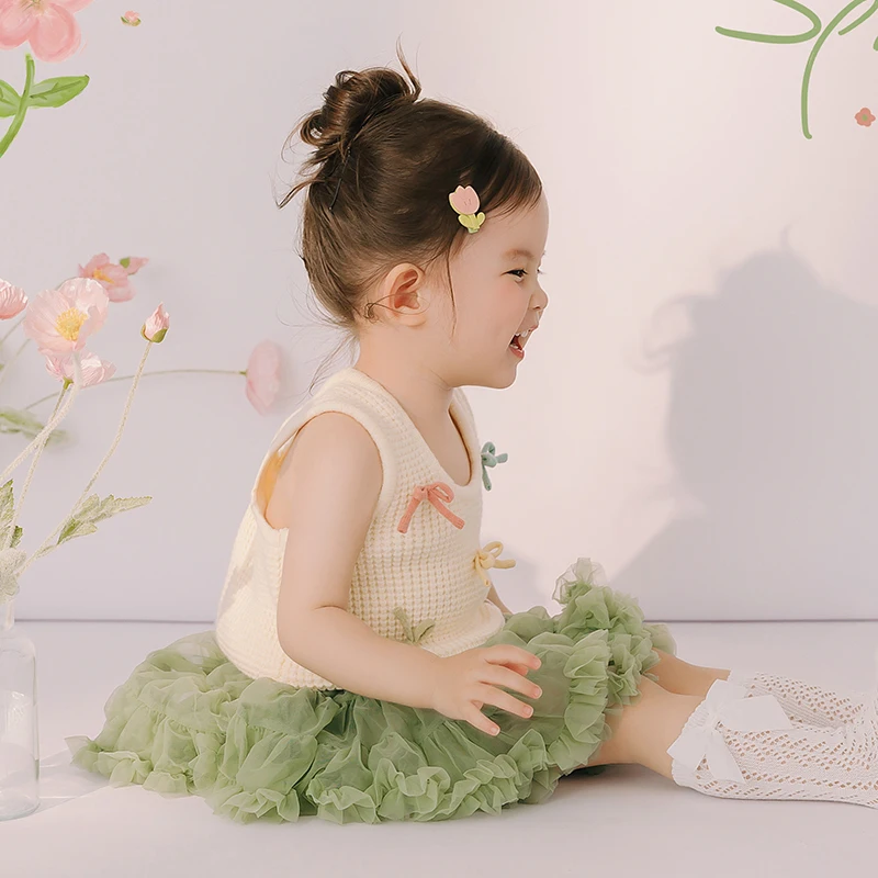 Ropa de fotografía para bebé de 12 a 14 meses, para niña Top sin mangas, conjunto de calcetines y falda esponjosa, horquilla de flores bonitas,