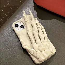 Luxury Halloween Skeleton 3D White bone palm Silicone Soft Case protection for iPhone 16 15 13 12 11 14 Pro Max X Coque