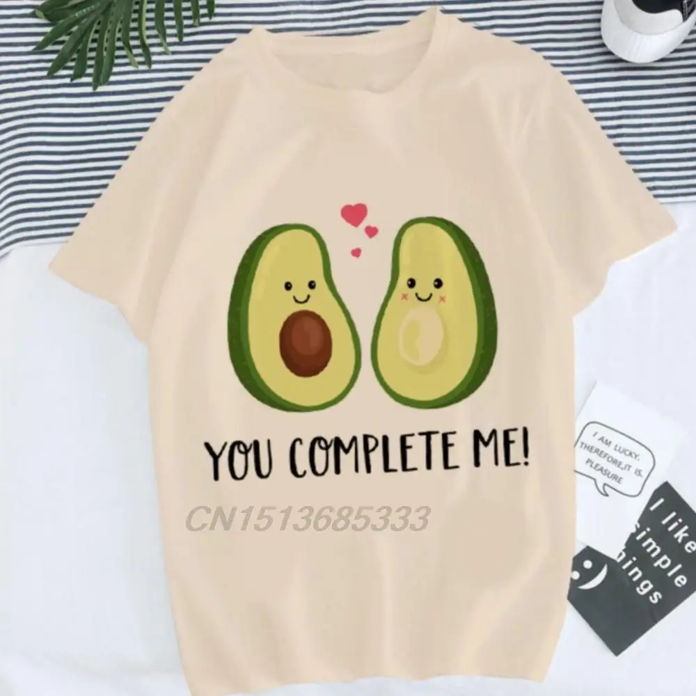 You Complete Me Funny Avocado Graphic Men Women Tee Shirts Un Deux Trois Cat Vintage Cotton Clothing Man Oversized T Shirts