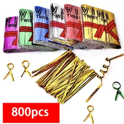 800 pz 6/8/10 cm Oro/argento Metallico Twist Ties Filo di Tenuta Filo Vincolante Per Lecca-lecca di Plastica Sacchetti di Caramelle Regali Del Partito