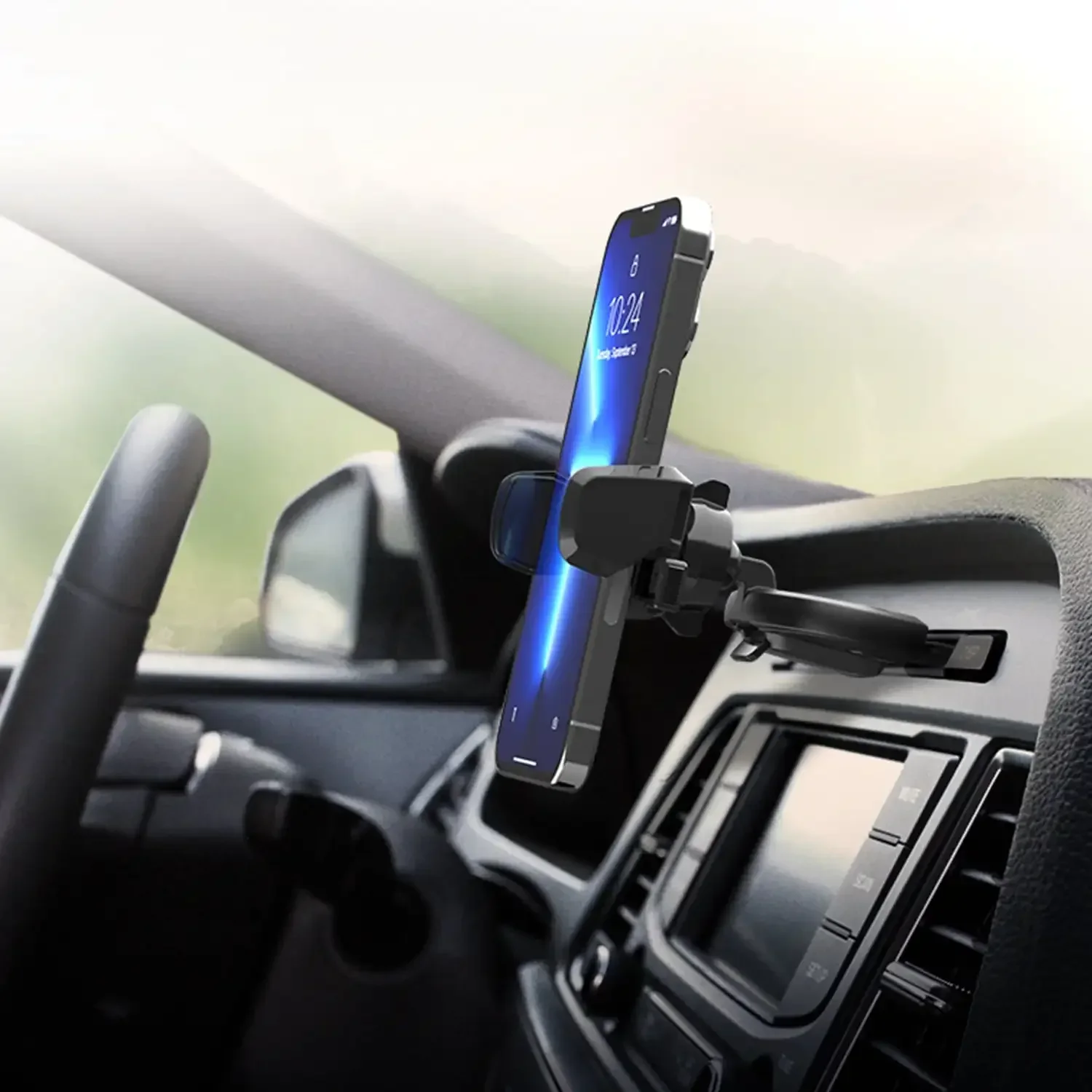 Easy Install Car Phone Holder - Clip into CD Player Slot, Secure Grip for Driving & Navigation
