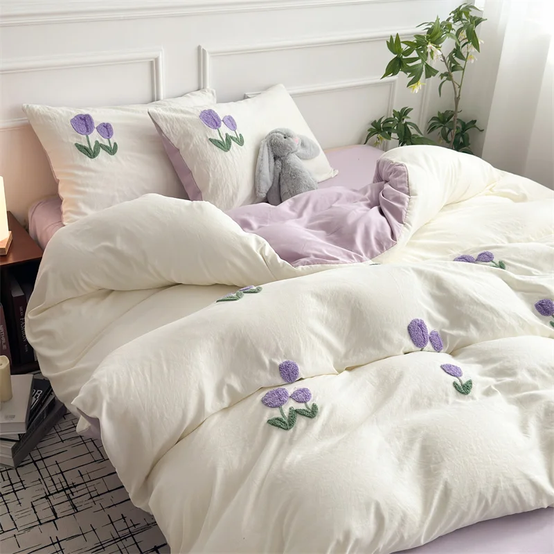 

Towel Embroidered Duvet Cover Skin-friendly Comforter Cover Floral Quilt Cover Girls Room Bedding funda nordica (No Pillowcase)